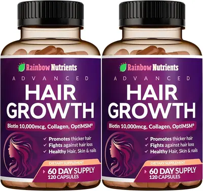 24-in-1 Advanced Hair Growth Vitamins 2-Pack | Biotin 10,000mcg, Collagen, Patented OptiMSM, goMCT, Saw Palmetto | Naturally ...
