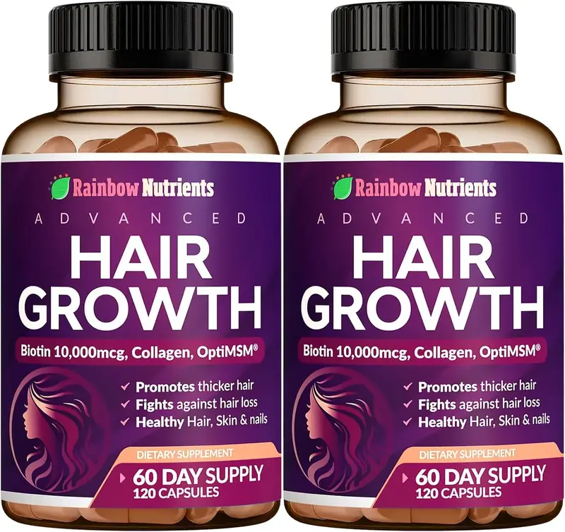 24-in-1 Advanced Hair Growth Vitamins 2-Pack | Biotin 10,000mcg, Collagen, Patented OptiMSM, goMCT, Saw Palmetto | Naturally ...