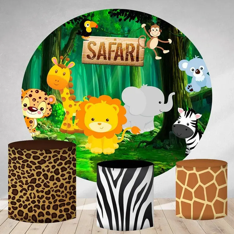 Aperturee Safari Forest Animals Round Happy Birthday Backdrop | Birthday Backdrop Ideas | Round Birthday Backdrop Cover | Rou...