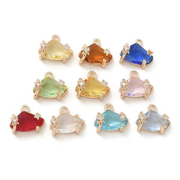 Brass Micro Pave Cubic Zirconia with Glass Charms