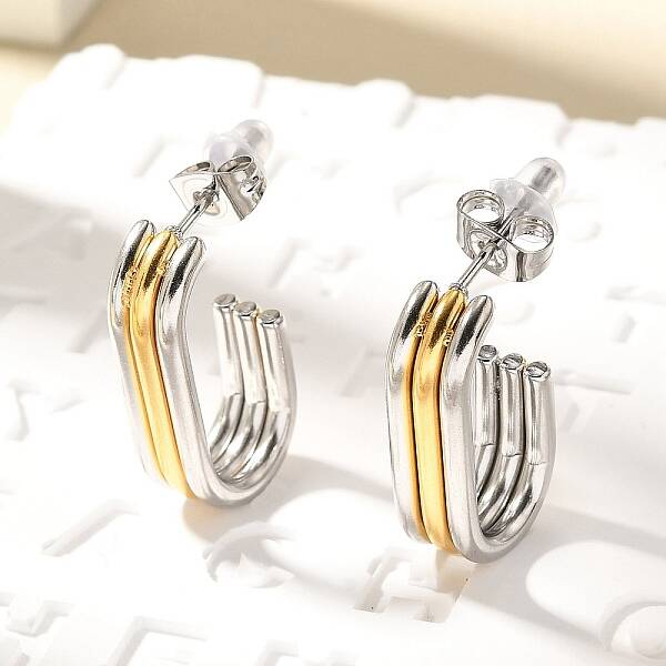 304 Stainless Steel Two Tone Stud Earrings