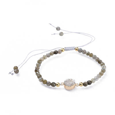 Adjustable Natural Indian Agate Braided Bead Bracelets