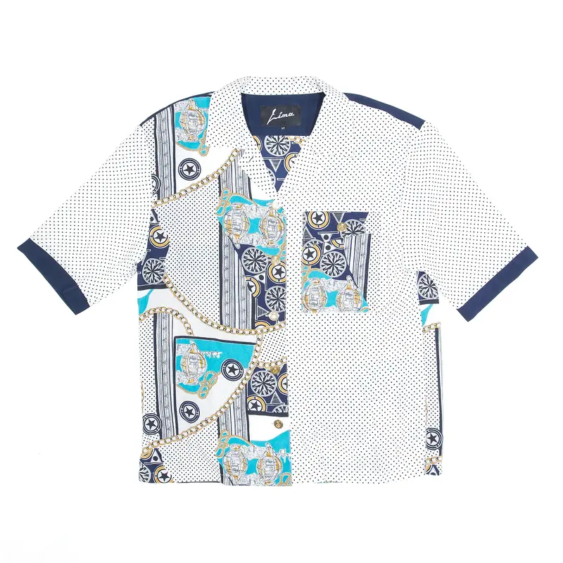 LIMA Blouse Blue 80s Spotted Short Sleeve Shirt Womens M