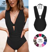 CUPSHE Women's Underwire Tummy Control One Piece Swimsuit Casual Beachwear Deep V Neck High Bust Support Summer Beach Trendy ...