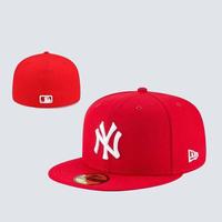 Red NY Color-Blocked Baseball Caps - Unisex L/A & N/Y Design, European Charm, 100% Cotton, Lightweight & Comfortable Headwear