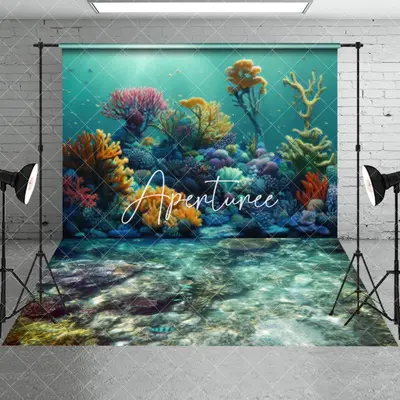 Aperturee Summer Ocean Coral Reef Mermaid Cave Combo Set Backdrop, 7 x 5 ft / 7 x 5 ft, 97.4 USD, combo set backdrops, CYHD0W...