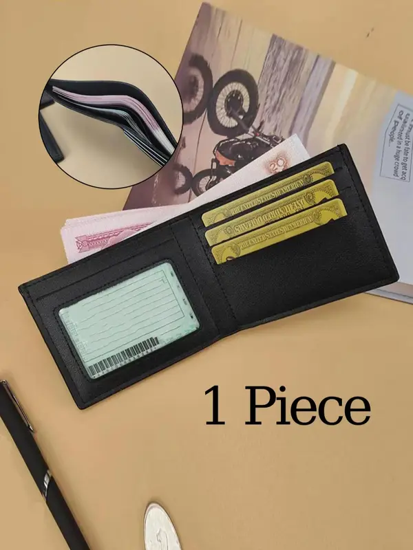 Men's Plain Textured Pu Leather Bifold Wallet, Multi-card Slot Card Holder, Classic Business Short Wallet