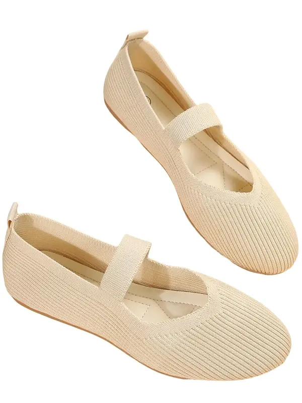 Women's Shoes Summer, Hollow Out Slip on Beige Ballerina Flats, Casual Comfortable Solid Color Elastic Non-slip Flat Shoes Sa...