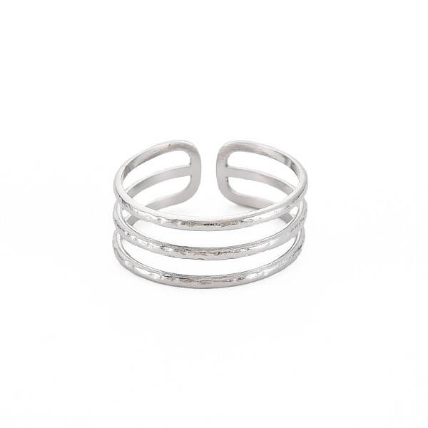 Non-Tarnish 304 Stainless Steel Triple Line Open Cuff Ring for Women