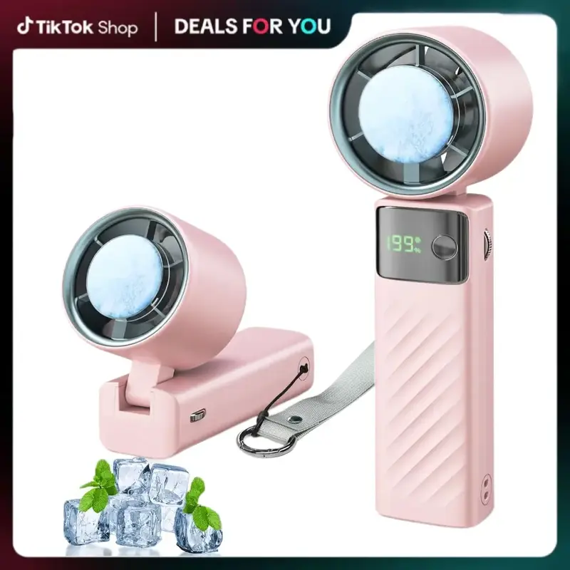 Portable high-speed handheld cold air turbo fan, side pulley gear key 199 gears USB-C handheld fan with digital display, suit...