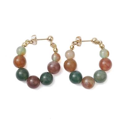 Natural Agate Beaded Hoop Earrings