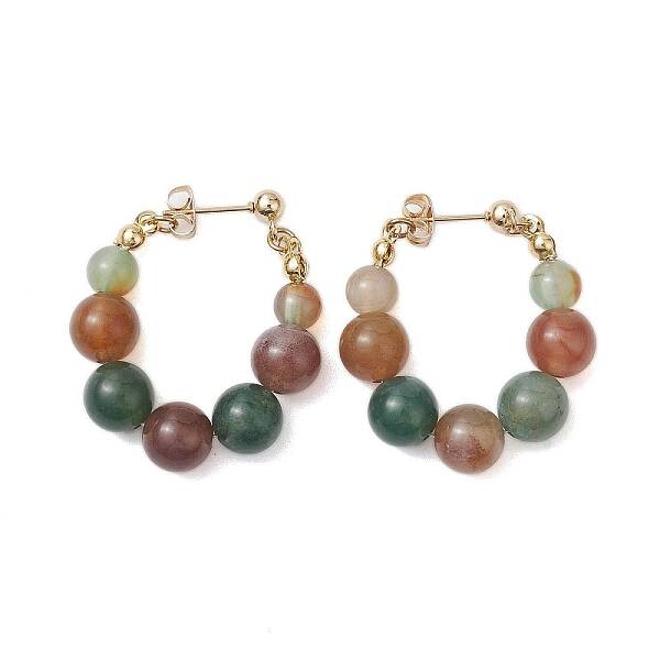 Natural Agate Beaded Hoop Earrings