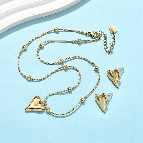 304 Stainless Steel Heart Pendant Necklaces & Stud Earrings for Women