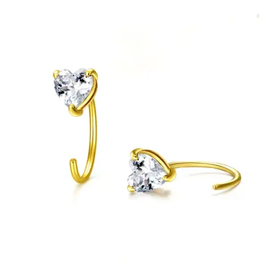 14K Gold Heart Cubic Zirconia Heart Hoop Earrings For Women