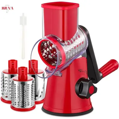 Kitchen Rotary Cheese Grater with Handle - 3 in 1 Cheese Shredder Rotary Grater Stainless Steel Handheld, Vegetable Slicer fo...