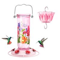 Kingsyard Floral 15oz Hummingbird Feeder for Outdoor Hanging - Charming Patterned Glass Humming Bird Feeder with 6 Feeding Po...