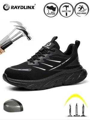 Men's Casual Lace Up Low Top Safety Shoes, Breathable Lightweight Comfortable Anti-smash and Anti-puncture Work Shoes, Anti-s...