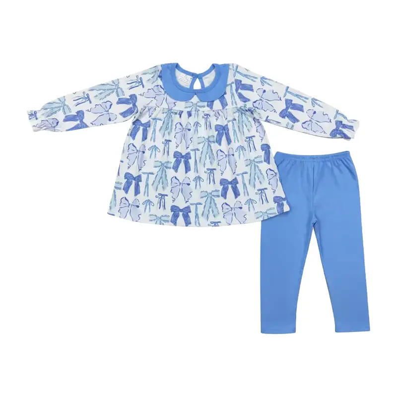 GLP1517--girls outfits long sleeve blue bow printed kida clothing