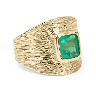 10K Gold 1.5 CT Emerald Cut Transparent Emerald Square Band for Men