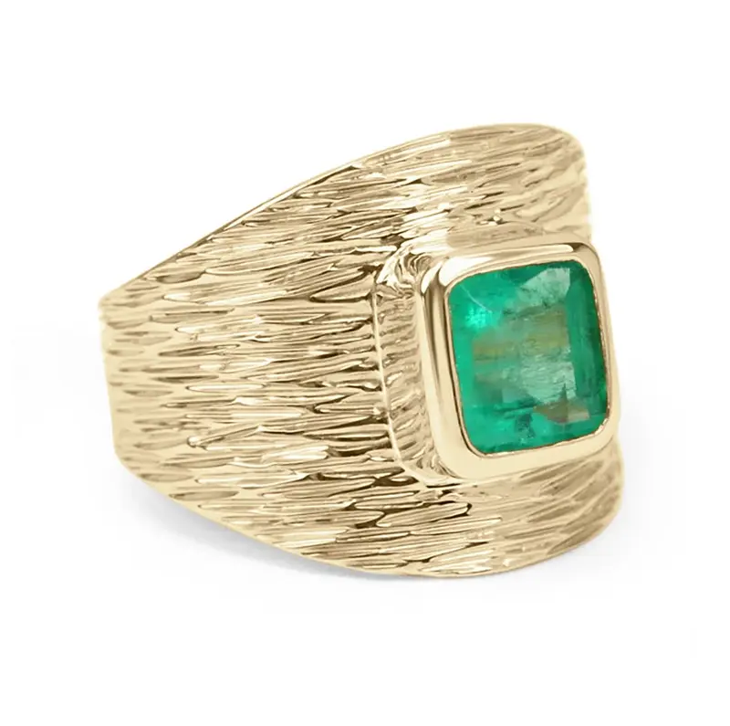 10K Gold 1.5 CT Emerald Cut Transparent Emerald Square Band for Men