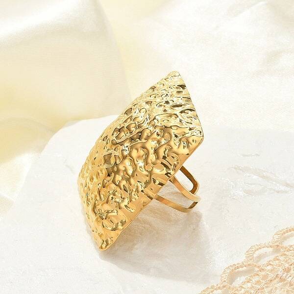 Textured Square 304 Stainless Steel Open Cuff Rings for Women