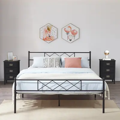 VECELO Metal Platform Bed Frame with Headboard & Footboard - Twin/Full/Queen/King Size, Sturdy Construction, No Box Spring Ne...