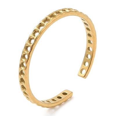 304 Stainless Steel Hollow Round Open Cuff Rings for Women