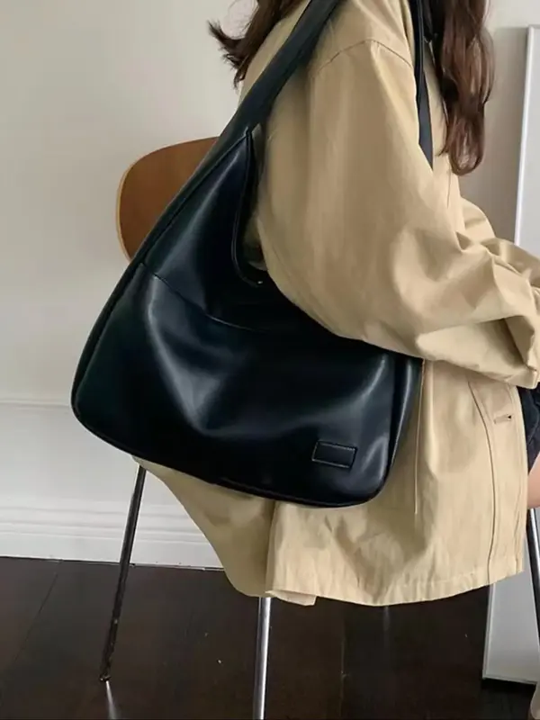Women's Retro Solid Color Hobo Bag, Simple Large Capacity PU Leather Shoulder Bag for Work & School, Casual Versatile High-qu...