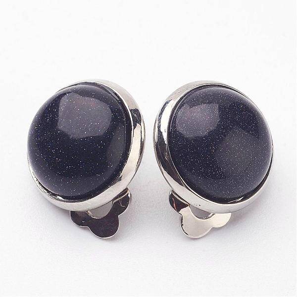 Synthetic Blue Goldstone Brass Clip-on Earrings