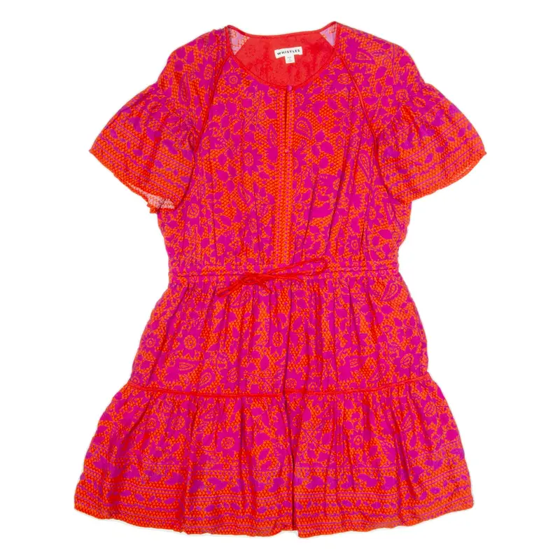 WHISTLES Womens Fit & Flare Dress Pink Viscose Floral Short Sleeve Knee Length M
