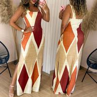 ChicMe Women's Geometric Print Thick Strap Dress Casual Slim Fit Slit Maxi Dress with Pockets