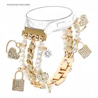Fashion Pearl & Rhinestone Decor Watch Band, Smart Watch Replacement Watch Band Compatible with Samsung Galaxy Watch 7/FE/6/5...