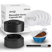 Reusable Vertuo Capsule Kit, [ALSeal EZ FIT] for Refillable Pods with 100 Pcs Aluminum Foil Seal Lids, Holder, Brush, for Ref...