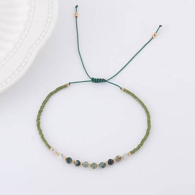2mm Faceted Natural Green Aventurine Beaded Braided Adjustable Bracelets for Women