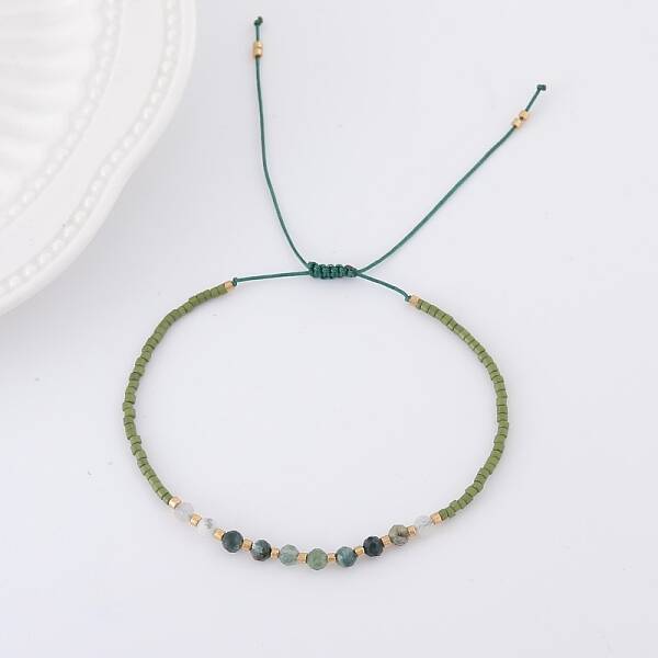 2mm Faceted Natural Green Aventurine Beaded Braided Adjustable Bracelets for Women