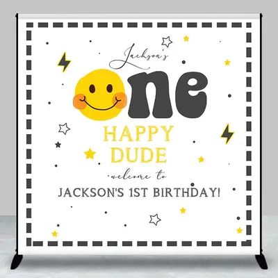 One Happy Dude Smile Face Custom Birthday Backdrop - Aperturee