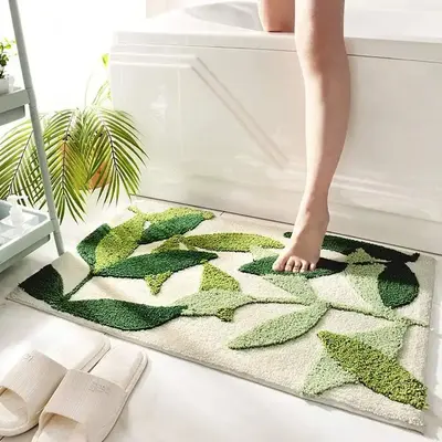 Leaf Pattern Bathroom Mat, 1 Count Non-slip Soft Bath Mat, Water Absorbent Bath Rug, Bathroom Accessories, Home Decor