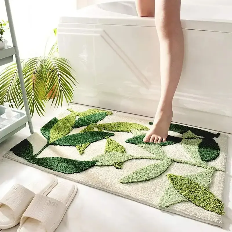 Leaf Pattern Bathroom Mat, 1 Count Non-slip Soft Bath Mat, Water Absorbent Bath Rug, Bathroom Accessories, Home Decor
