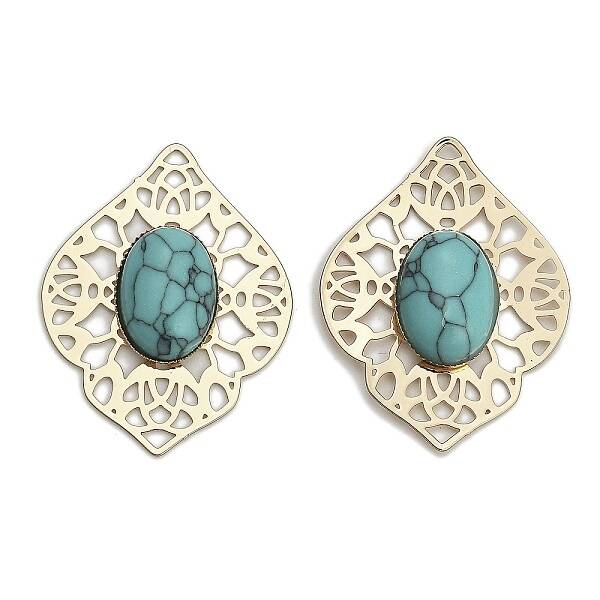Brass Pave Dyed Synthetic Turquoise Rhombus Filigree Joiners