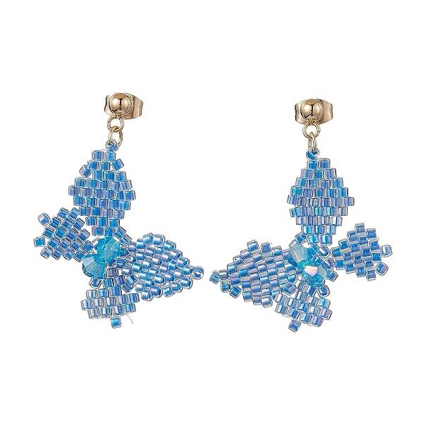 Glass Seed Beaded Dangle Stud Earrings