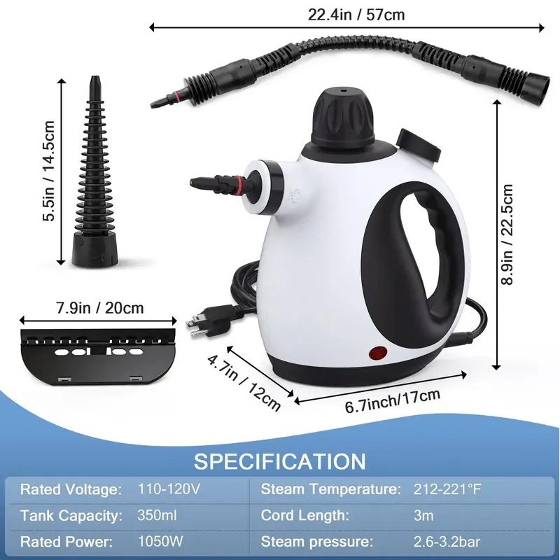 KOITAT Pressurized Handheld Multi-Surface Natural Steam Cleaner with 10 Accessories, Multifunction -Purpose Steamer for Home ...
