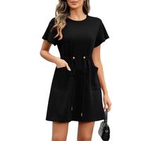 EVALESS Womens Casual Summer Dresses Round Neck Ruffle Short Sleeve Flowy A Line Mini Dress 2025 womenswear Outfits