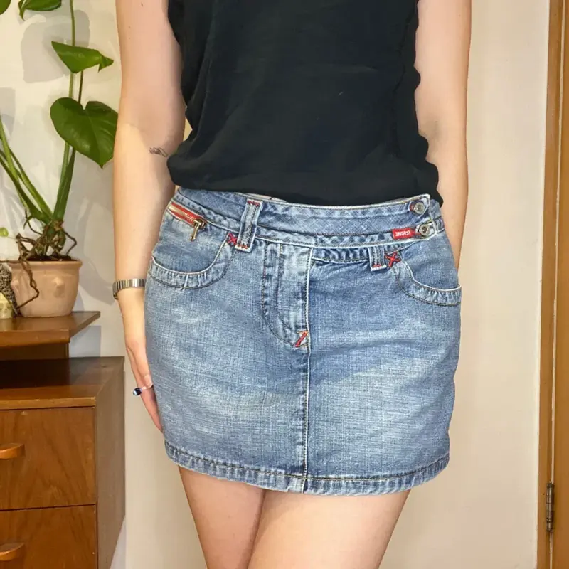 Fly Girl Mini Denim Skirt - 30W UK 10 Blue Cotton