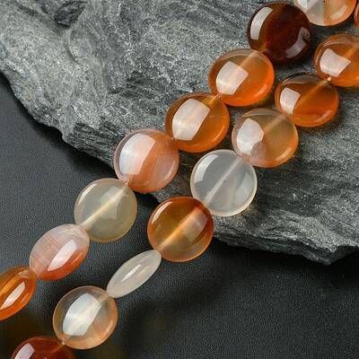 Flat Round Gemstone Natural Red Agate Stone Beads Strands