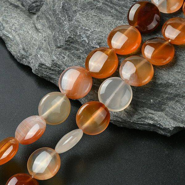 Flat Round Gemstone Natural Red Agate Stone Beads Strands