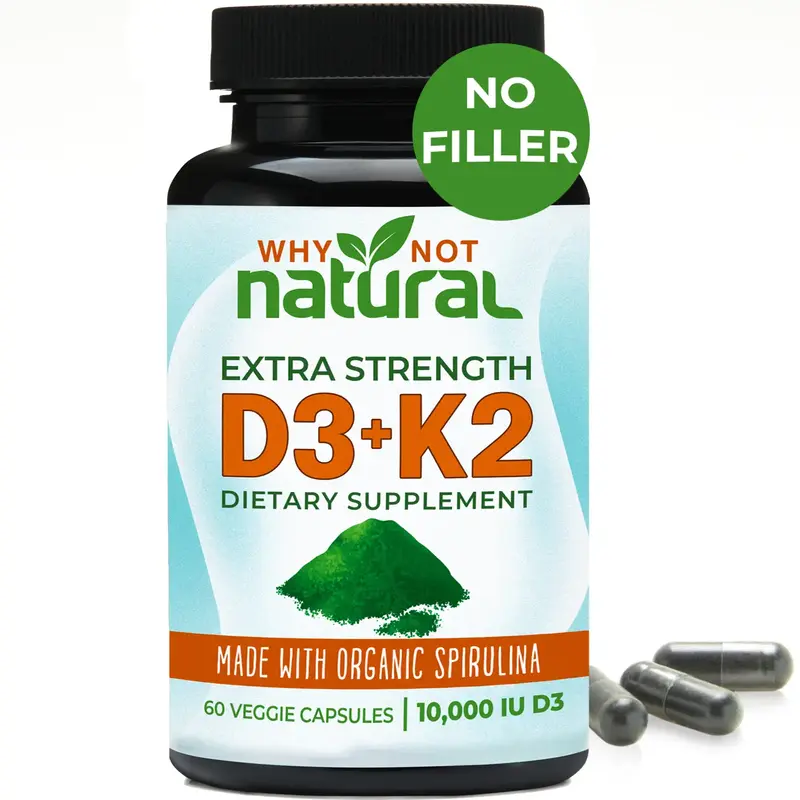 Why Not Natural D3-K2 capsules in organic spirulina (NO other ingredients besides capsule!) Edible Fitness Healthcare Supplem...