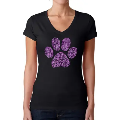 XOXO Dog Paw - Women's Word Art V-Neck T-Shirt - Small