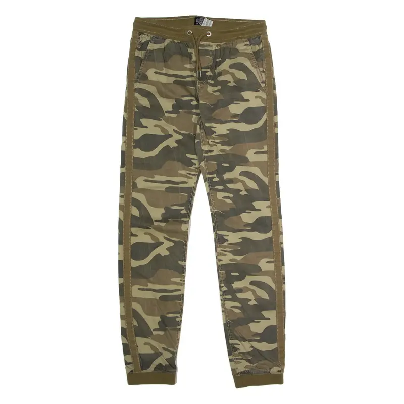 SKATE NATION Cuffed Camouflage Cargo Boys Trousers Green Regular Tapered W28 L28