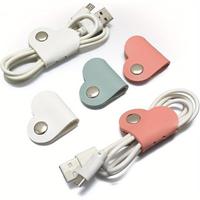 Random Color Heart Shaped Cord Organizer, 5 Counts/set Earphones Headphones Pu Leather Cable Organizer, Desk Drawer Organizer...
