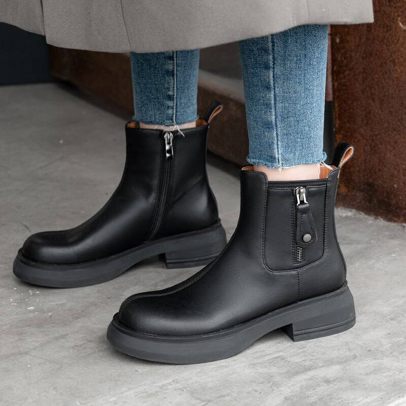 CHIKO Haneen Round Toe Block Heels Ankle Boots